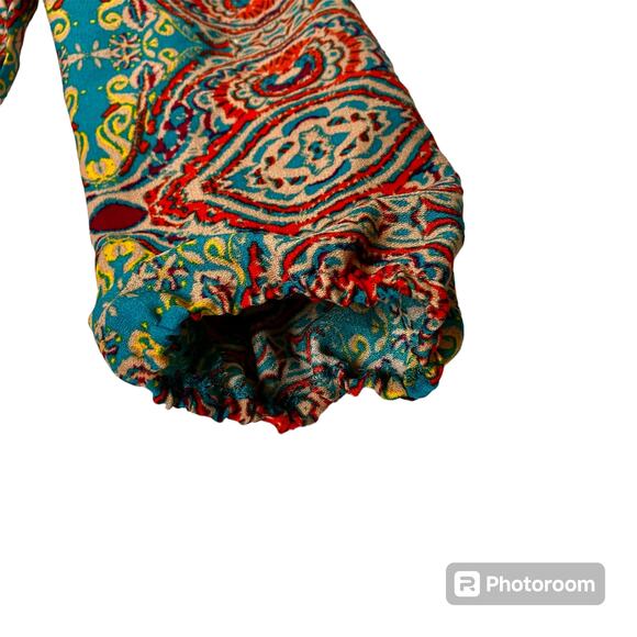Bebop Be You Be Free Dress SZ L Keyhole 3/4 Sleeves Aqua Multi Color Tribal - Picture 4 of 12
